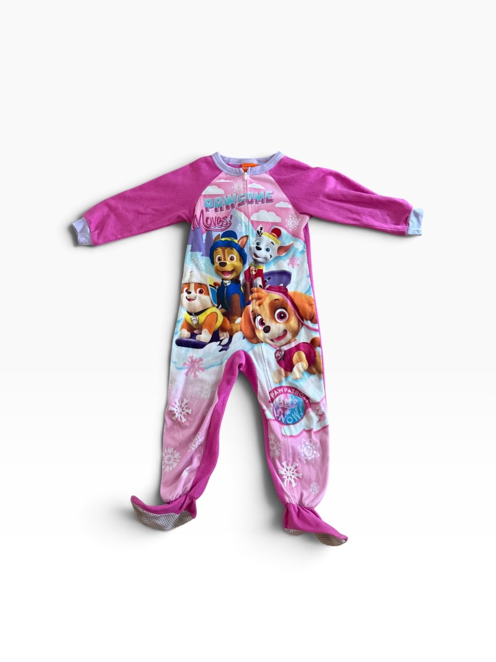 Nickelodeon Paw Patrol Pink and Light Blue Girls Fleece Footed One-Piece